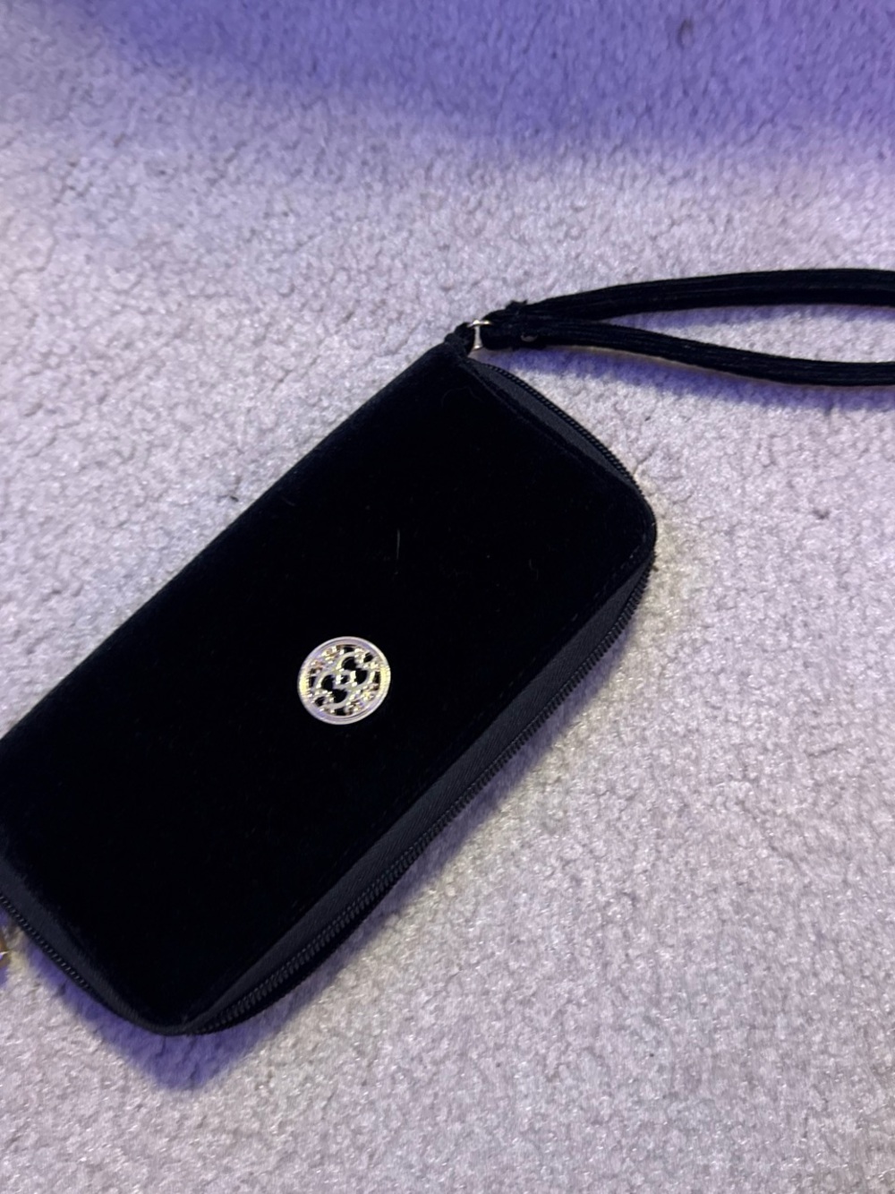 Velvet Wristlet Phone Case with Silver Emblem - Black